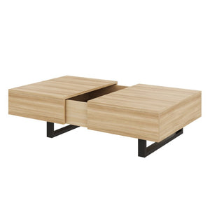 English Elm Sliding Top Coffee Table with Hidden Compartment Tapered Metal Legs Mid-Century Wood N735P493617N