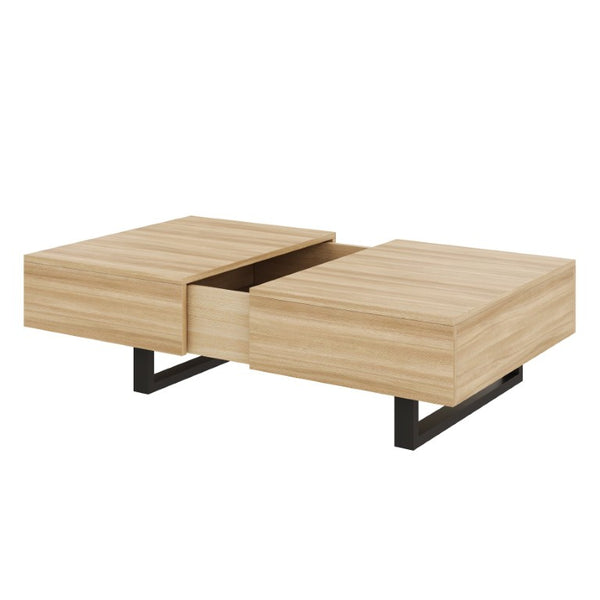 English Elm Sliding Top Coffee Table with Hidden Compartment Tapered Metal Legs Mid-Century Wood N735P493617N