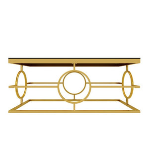 English Elm Modern Gold Metal Coffee Table Tempered Glass Top Art Deco Ring Base Living Room Black N735P502384B