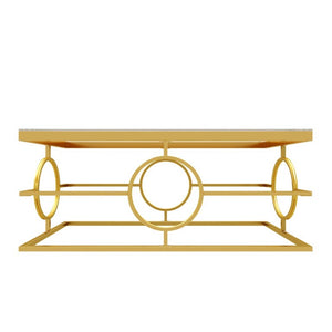 English Elm Modern Gold Metal Coffee Table Tempered Glass Top Art Deco Ring Base Living Room Transparent N735P502384K