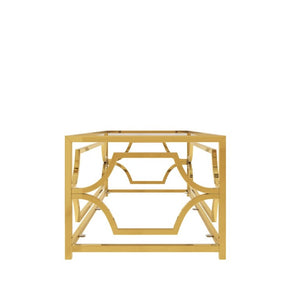English Elm Modern Two Tier Tempered Glass Coffee Table with Gold Geometric Metal Frame for Living Room Transparent N735P502391K