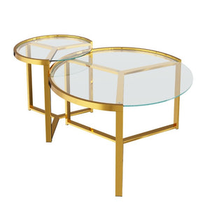 English Elm Gold Frame Nesting Coffee Tables Tempered Glass Round Tops Glam Living Room Set Transparent N735P502402K