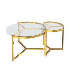 English Elm Gold Frame Nesting Coffee Tables Tempered Glass Round Tops Glam Living Room Set Transparent N735P502402K
