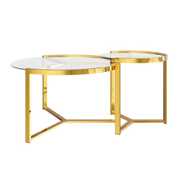 English Elm Gold Frame Nesting Coffee Tables Tempered Glass Round Tops Glam Living Room Set Transparent N735P502402K