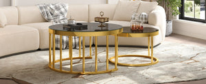 English Elm Round Mirrored Glass Nesting Tables Glam Metal Frame Accent Set for Living Room Black N735P507241B