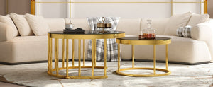 English Elm Round Mirrored Glass Nesting Tables Glam Metal Frame Accent Set for Living Room Black N735P507241B