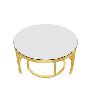 English Elm Round Mirrored Glass Nesting Tables Glam Metal Frame Accent Set for Living Room Gold N735P507241K