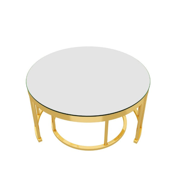 English Elm Round Mirrored Glass Nesting Tables Glam Metal Frame Accent Set for Living Room Gold N735P507241K