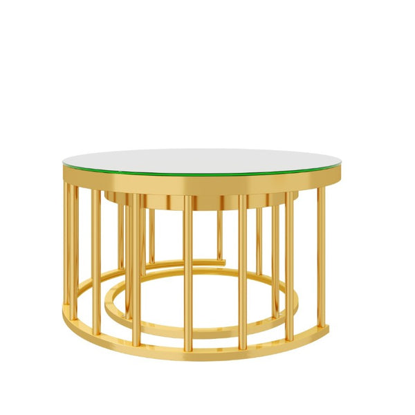 English Elm Round Mirrored Glass Nesting Tables Glam Metal Frame Accent Set for Living Room Gold N735P507241K