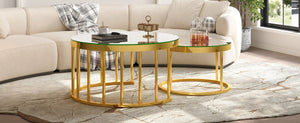 English Elm Round Mirrored Glass Nesting Tables Glam Metal Frame Accent Set for Living Room Gold N735P507241K