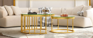 English Elm Round Mirrored Glass Nesting Tables Glam Metal Frame Accent Set for Living Room Gold N735P507241K