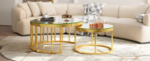 English Elm Round Mirrored Glass Nesting Tables Glam Metal Frame Accent Set for Living Room Gold N735P507241K