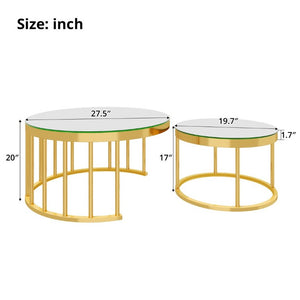 English Elm Round Mirrored Glass Nesting Tables Glam Metal Frame Accent Set for Living Room Gold N735P507241K