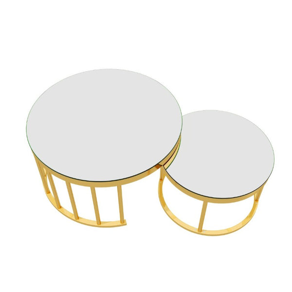 English Elm Round Mirrored Glass Nesting Tables Glam Metal Frame Accent Set for Living Room Gold N735P507241K