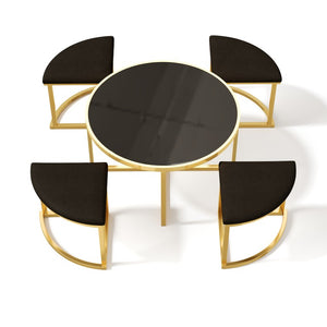 English Elm Modern Round Glass Top Coffee Table Set with Four Velvet Nesting Stools Gold Frame Black N735P525144B