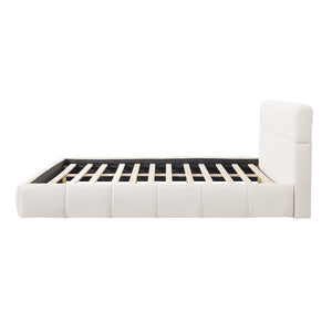 English Elm King Boucle Upholstered Platform Bed Rounded Silhouette Wooden Slat Support White N736K014142W