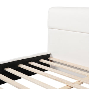 English Elm King Boucle Upholstered Platform Bed Rounded Silhouette Wooden Slat Support White N736K014142W