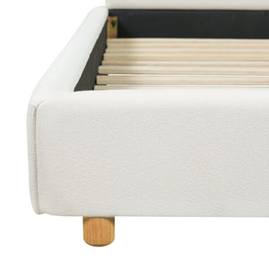 English Elm King Boucle Platform Bed Foam Padded Headboard Wood Slat Base Modern Bedroom N736K020506W