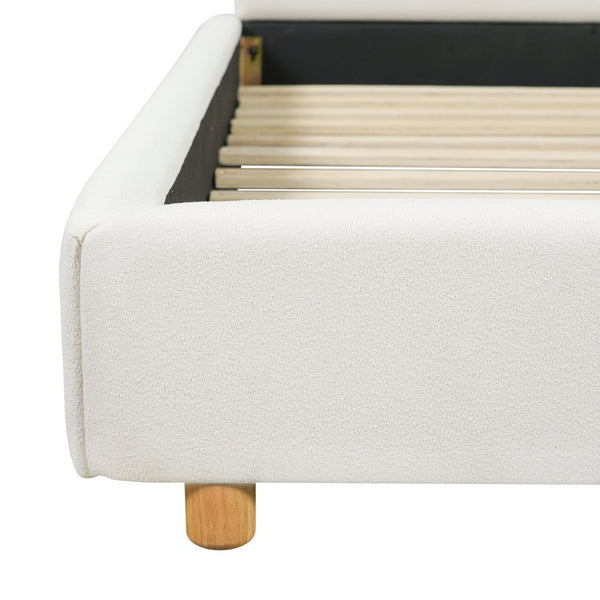 English Elm King Boucle Platform Bed Foam Padded Headboard Wood Slat Base Modern Bedroom N736K020506W