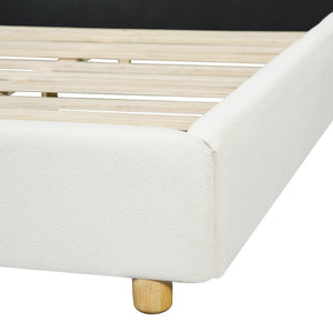 English Elm King Boucle Platform Bed Foam Padded Headboard Wood Slat Base Modern Bedroom N736K020506W