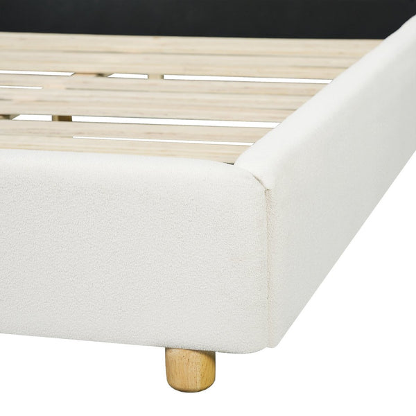 English Elm King Boucle Platform Bed Foam Padded Headboard Wood Slat Base Modern Bedroom N736K020506W