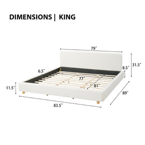 English Elm King Boucle Platform Bed Foam Padded Headboard Wood Slat Base Modern Bedroom N736K020506W