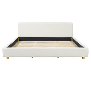 English Elm King Boucle Platform Bed Foam Padded Headboard Wood Slat Base Modern Bedroom N736K020506W