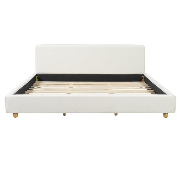 English Elm King Boucle Platform Bed Foam Padded Headboard Wood Slat Base Modern Bedroom N736K020506W