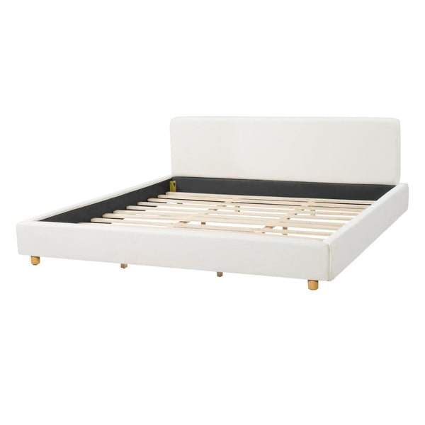 English Elm King Boucle Platform Bed Foam Padded Headboard Wood Slat Base Modern Bedroom N736K020506W