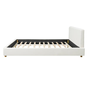 English Elm King Boucle Platform Bed Foam Padded Headboard Wood Slat Base Modern Bedroom N736K020506W