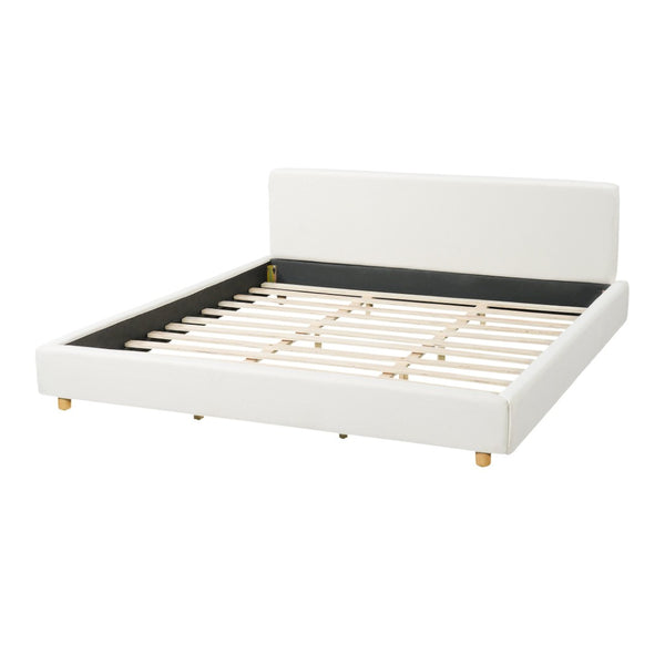 English Elm King Boucle Platform Bed Foam Padded Headboard Wood Slat Base Modern Bedroom N736K020506W