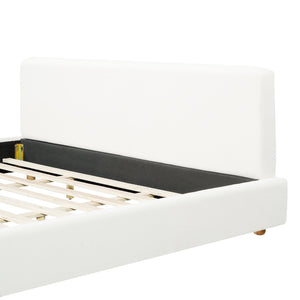 English Elm King Boucle Platform Bed Foam Padded Headboard Wood Slat Base Modern Bedroom N736K020506W