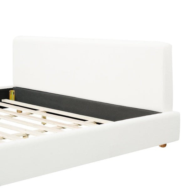 English Elm King Boucle Platform Bed Foam Padded Headboard Wood Slat Base Modern Bedroom N736K020506W