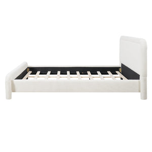 English Elm King Boucle Upholstered Platform Bed Curved Cloud Headboard Modern Minimalist Frame N736K034546W