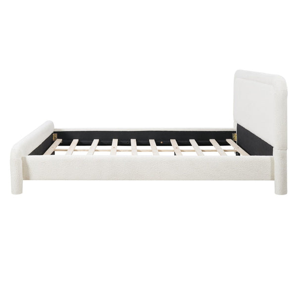 English Elm King Boucle Upholstered Platform Bed Curved Cloud Headboard Modern Minimalist Frame N736K034546W