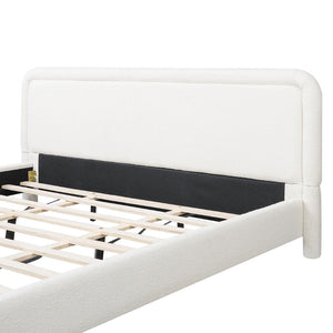 English Elm King Boucle Upholstered Platform Bed Curved Cloud Headboard Modern Minimalist Frame N736K034546W