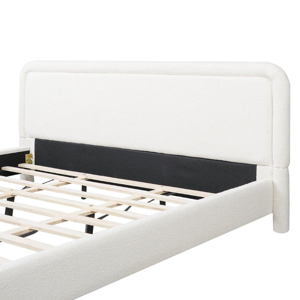 English Elm King Boucle Upholstered Platform Bed Curved Cloud Headboard Modern Minimalist Frame N736K034546W