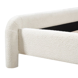 English Elm King Boucle Upholstered Platform Bed Curved Cloud Headboard Modern Minimalist Frame N736K034546W