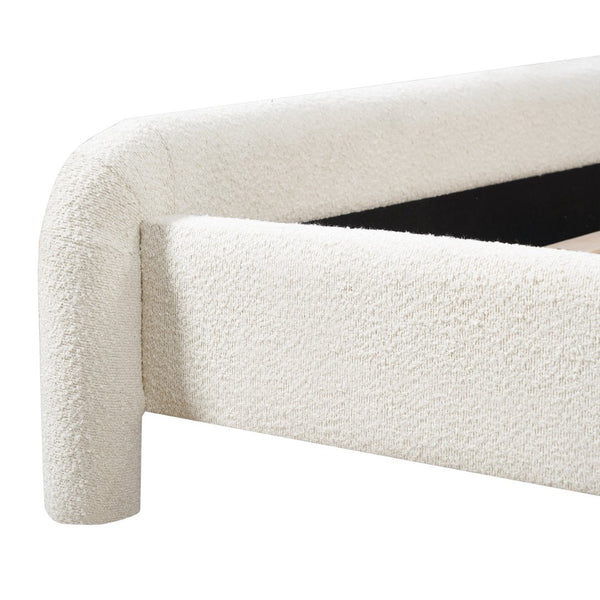 English Elm King Boucle Upholstered Platform Bed Curved Cloud Headboard Modern Minimalist Frame N736K034546W