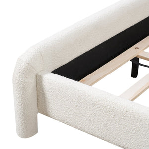 English Elm King Boucle Upholstered Platform Bed Curved Cloud Headboard Modern Minimalist Frame N736K034546W