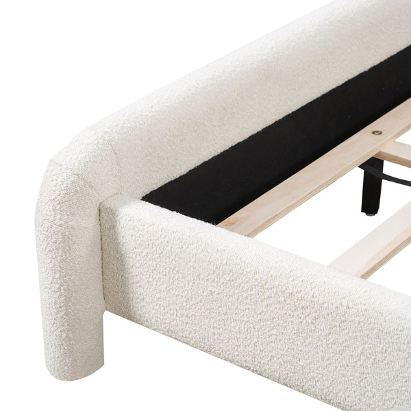 English Elm King Boucle Upholstered Platform Bed Curved Cloud Headboard Modern Minimalist Frame N736K034546W