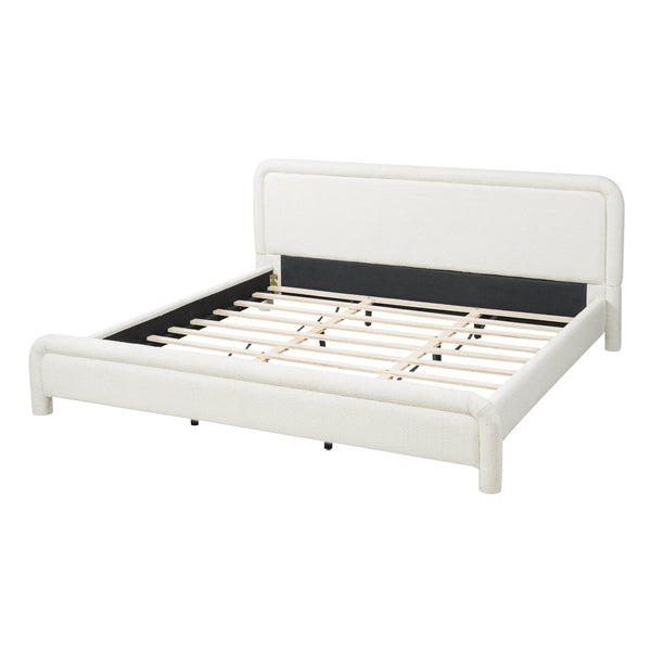 English Elm King Boucle Upholstered Platform Bed Curved Cloud Headboard Modern Minimalist Frame N736K034546W