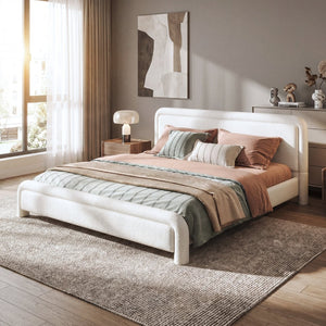 English Elm King Boucle Upholstered Platform Bed Curved Cloud Headboard Modern Minimalist Frame N736K034546W