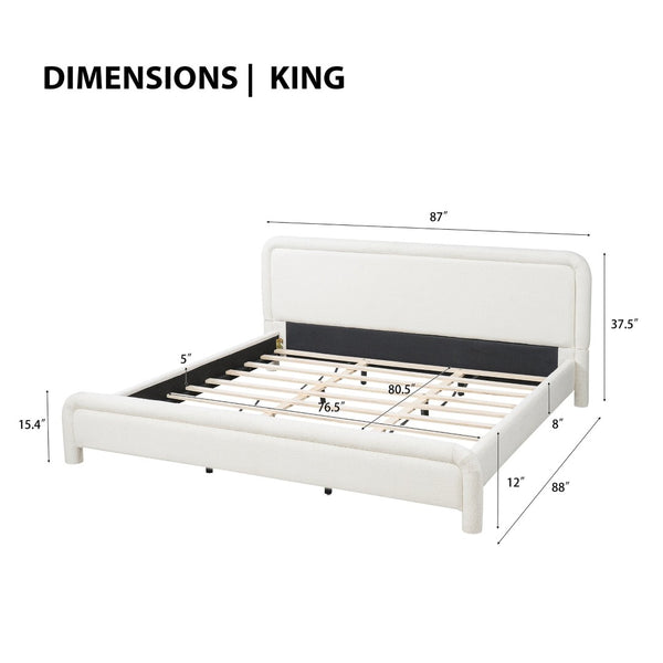 English Elm King Boucle Upholstered Platform Bed Curved Cloud Headboard Modern Minimalist Frame N736K034546W