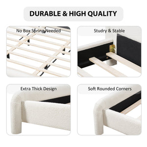 English Elm King Boucle Upholstered Platform Bed Curved Cloud Headboard Modern Minimalist Frame N736K034546W
