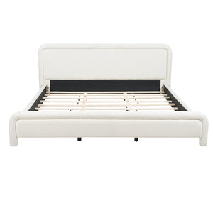 English Elm King Boucle Upholstered Platform Bed Curved Cloud Headboard Modern Minimalist Frame N736K034546W