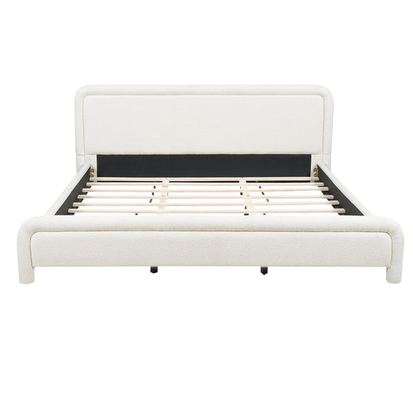 English Elm King Boucle Upholstered Platform Bed Curved Cloud Headboard Modern Minimalist Frame N736K034546W