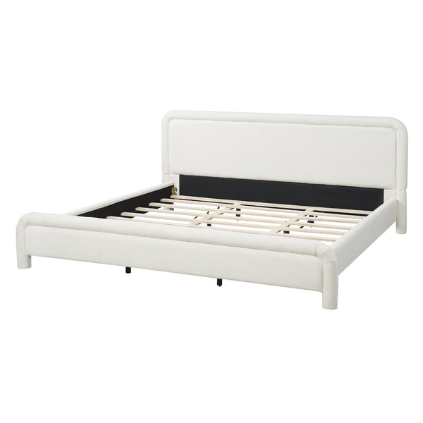 English Elm King Boucle Upholstered Platform Bed Curved Cloud Headboard Modern Minimalist Frame N736K034546W