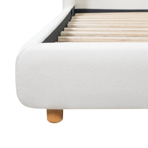 English Elm Modern Bouclé Upholstered King Bed Wingback Headboard Low Profile Wooden Slat Frame N736K046970W