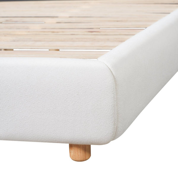 English Elm Modern Bouclé Upholstered King Bed Wingback Headboard Low Profile Wooden Slat Frame N736K046970W